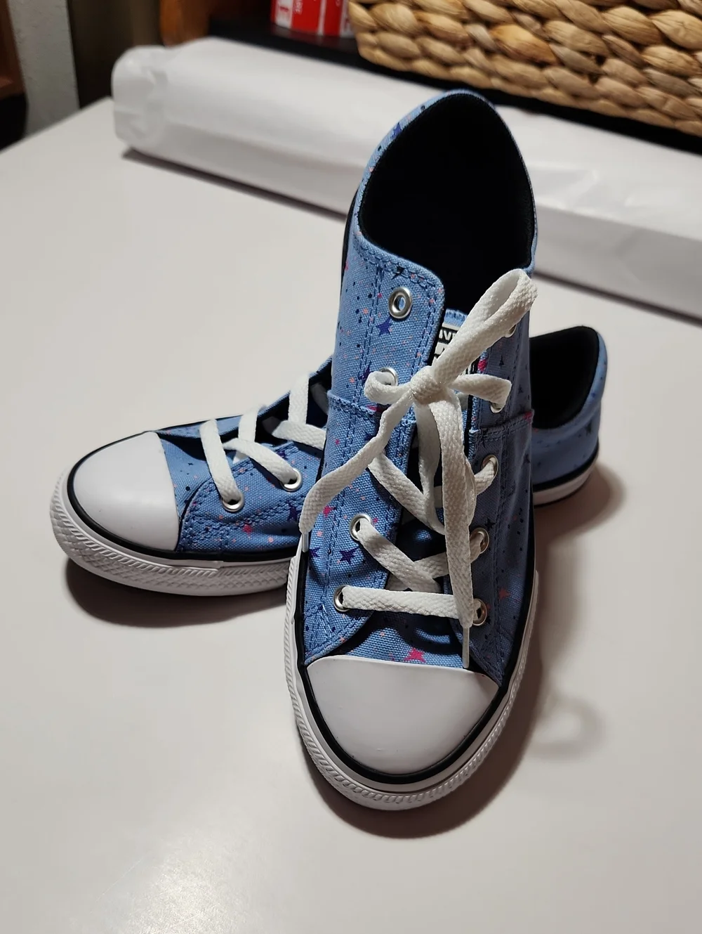 Girls Converse Light Blue Star-Print High Tops